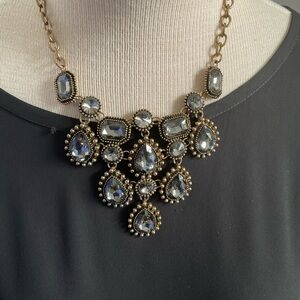 Multi Layered Fashion Statement Necklace Smokey Rhinestones Teardrop  Bib